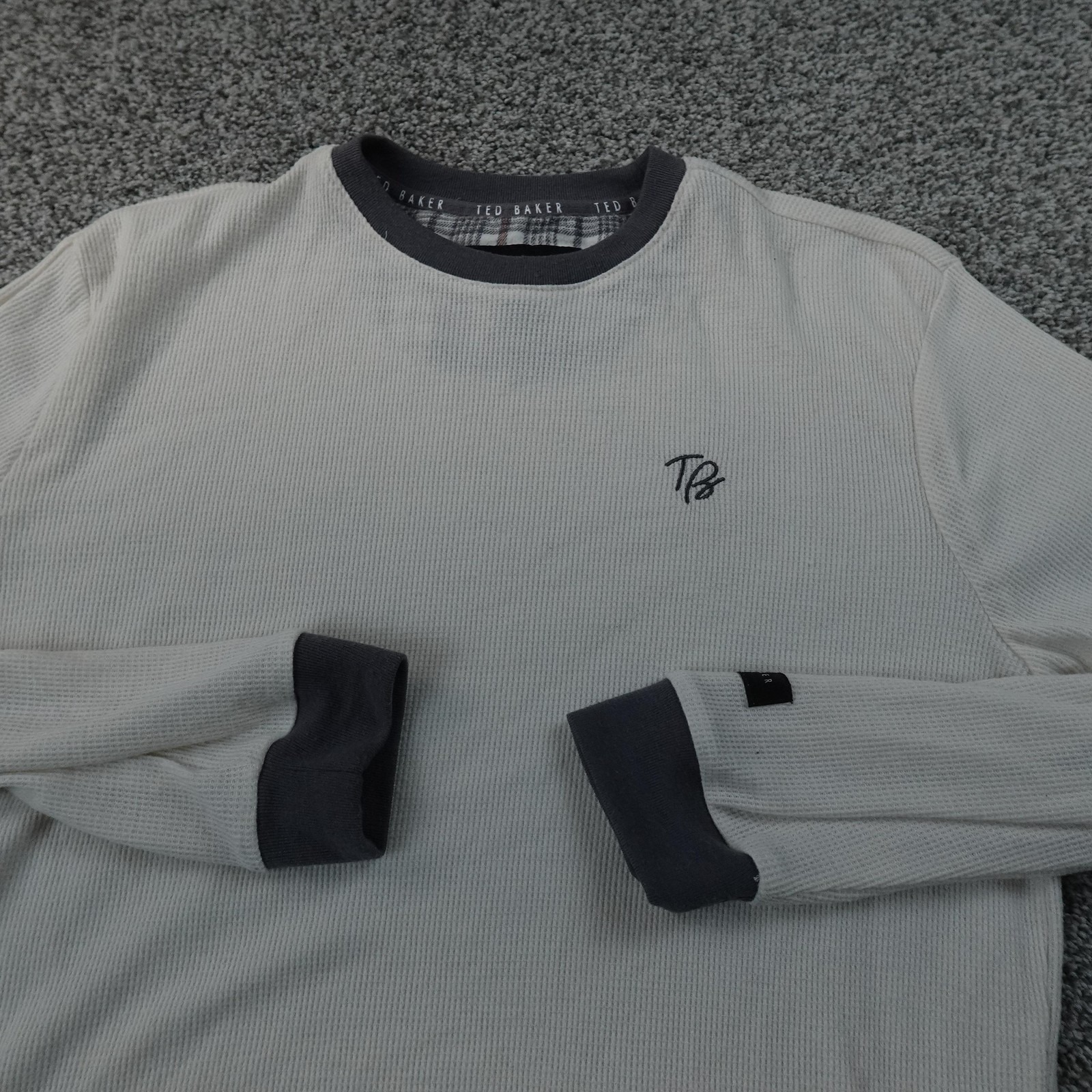 Ted Baker Shirt Mens M White Waffle Knit Thermal Long Sleeve Crewneck Sweater